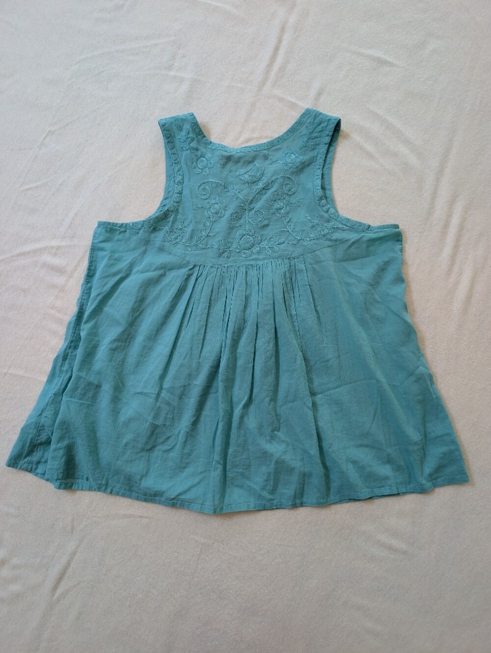 100% Cotton Gudrun Sjoden Tissu Tank Top Embroidered Gathered Jade M - Picture 7 of 8